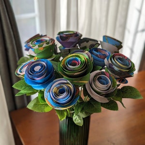 Children&#39;s Book Page Flower Bouquet | Long-Stemmed Flowers Made from Recycled Storybook Pages | Gift for Readers, Writers, and Book Lovers