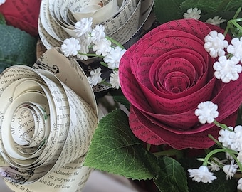 Jane Austen Bouquet | Long-Stemmed Book Page Flowers Made from Recycled Book Pages | Gift for Readers, Writers, and Book Lovers