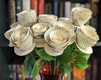 Book Page Flower Bouquet | Long-Stemmed Proses for Readers, Writers, and Book Lovers | Bookish Gifts and Bookshelf Decor