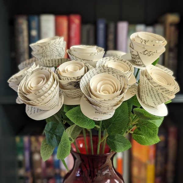 Book Page Flower Bouquet | Long-Stemmed Proses for Readers, Writers, and Book Lovers | Bookish Gifts and Bookshelf Decor