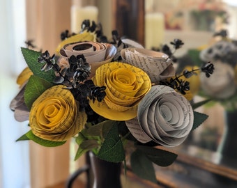 House of the Loyal | Wizarding House Flowers Made from Recycled Book Pages | Gift for Readers, Writers, and Book Lovers