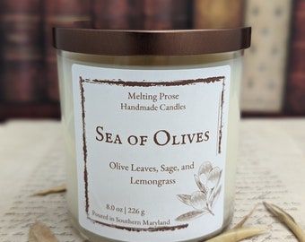 Sea of Olives | Candles for Readers, Writers, and the Generally Bookish | Unique Fragrance Inspired by Fantasy Fiction and Literary Tropes