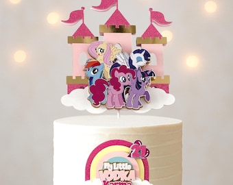 My Little Pony Cake Topper, personalisierter Name & Alter, rosa Schloss-Geburtstagsdeko