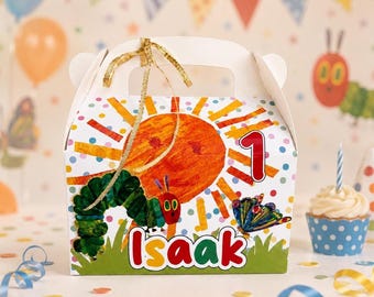 Sehr hungrige Raupe Party Favor Box, personalisierte Geburtstagsbox, benutzerdefinierte Leckerlibox, Kindergeburtstagsgeschenk