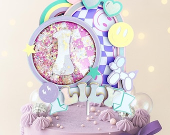 Ein glückliches Mädchen-Kuchendeckel, personalisierte 1. Geburtstag Dekoration, benutzerdefinierte Name Party Decor