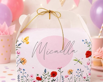 Geschenkschachtel mit Wildblumenmotiven - Rustikale florale Gastgeschenk Box für Geburtstag, Taufe & Bridal Shower