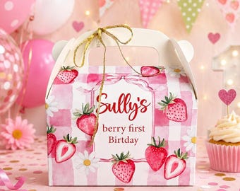 Erdbeer-Gastgeschenk-Box, personalisierte Beeren-Geburtstagsbox, benutzerdefinierte Giebelbox, süßes Beeren-Gastgeschenk, Geburtstagsbox