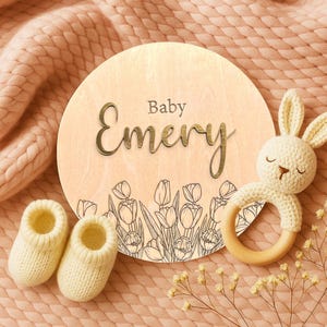 Cartello floreale per l&#39;annuncio dell&#39;arrivo del bambino, nome del bambino con dati sulla nascita, rivelazione del nome del bambino, cartello personalizzato per l&#39;annuncio della nascita, cartello per ospedale