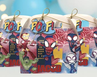 Caja Gable de Spidey y sus amigos: Recuerdos de fiesta de superhéroes, caja de dulces