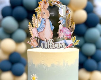 Personalized Peter Rabbit Cake Topper, First Birthday Baby Shower Decor