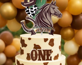 Personalisierter erster Rodeo-Kuchentopper: Cowboy-Geburtstags-Partydeko