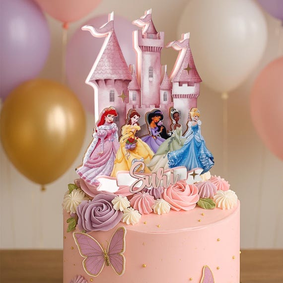 Personalized Princess Castle Cake Topper: Custom Magical Birthday Party Decor