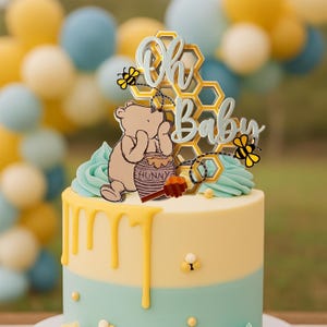 Winnie the Pooh Cake Topper, Baby Shower Decoration, Pooh Bear Birthday Party, Custom Topper for Boy or Girl, Classic Pooh Theme