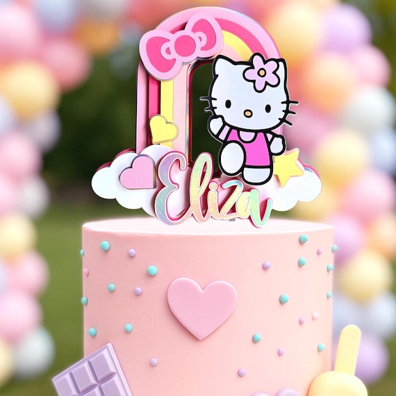 Kawaii Cat Cake Topper: Personalized Kitty Birthday Party Decor