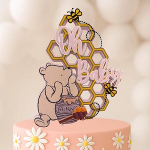 Winnie the Pooh Cake Topper, Baby Shower Decoration, Pooh Bear Birthday Party, Custom Girl Cake Topper,Classic Pooh Theme