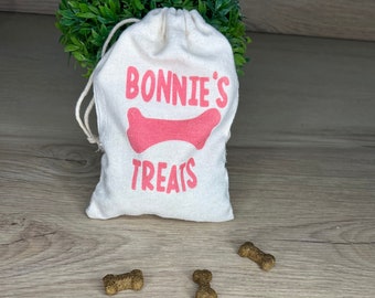 Personalised Dog Treat Pouches Canvas Drawstring Bags for dog training rewards New puppy gift dog mama present