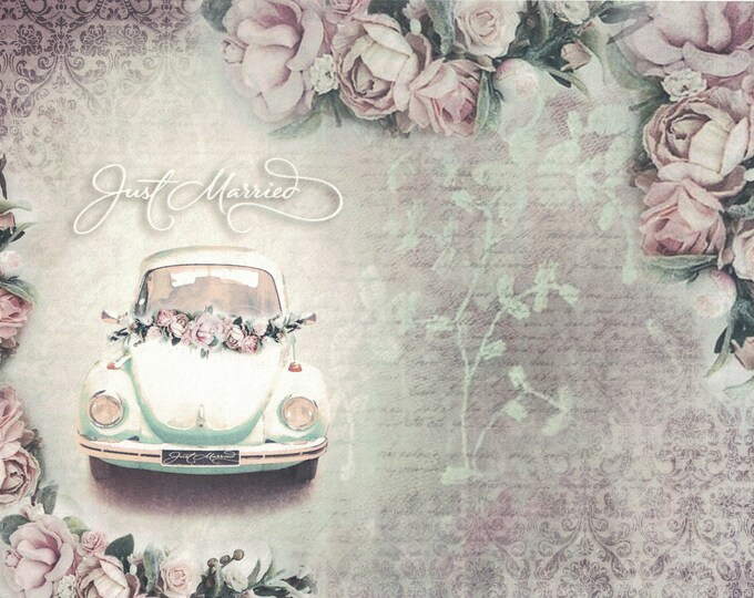 Rice Paper for Decoupage A4, Retro Wedding Car Rice, Just Married Rice ...