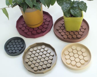 Honingraatplantenbak, plantenschotel, luchtbevochtiger, potdrainage, plantplaat, kamerplant, 3D-print