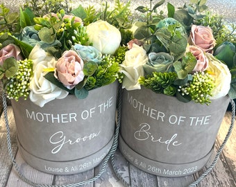 Mother Of The Bride Gift, Mother Of The Groom Wedding Gift. Floral Hat box gift, Maid of Honour Gift. Artificial Floral Arrangement