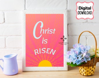 Scripture Wall Art. Christ is Risen Floral Wall Art Farmhouse Sign Easter Decorations Resurrection Day Christ the Lord is Risen