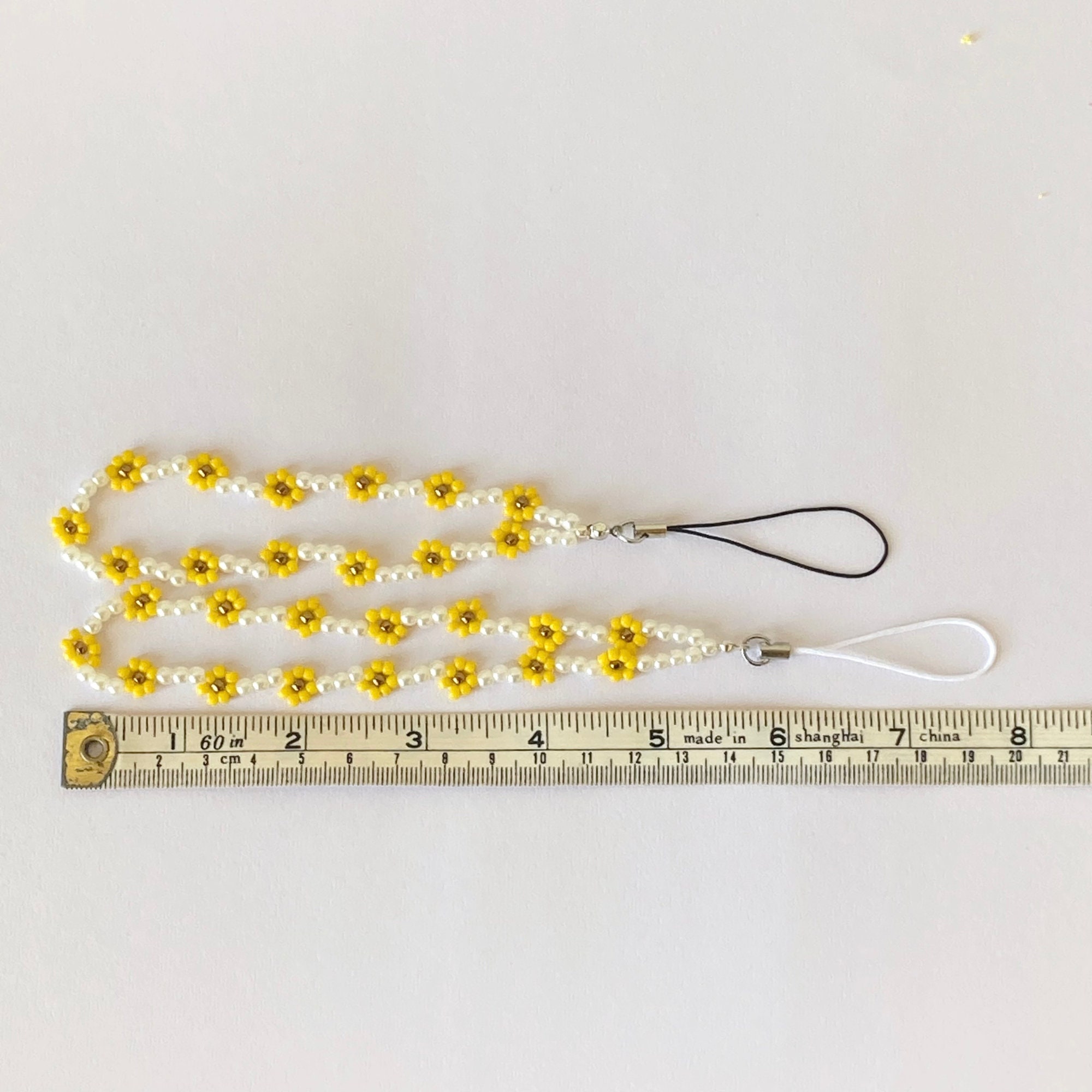 Sunflower & Pearl Phone Strap, Sunflowers Mobile Charm