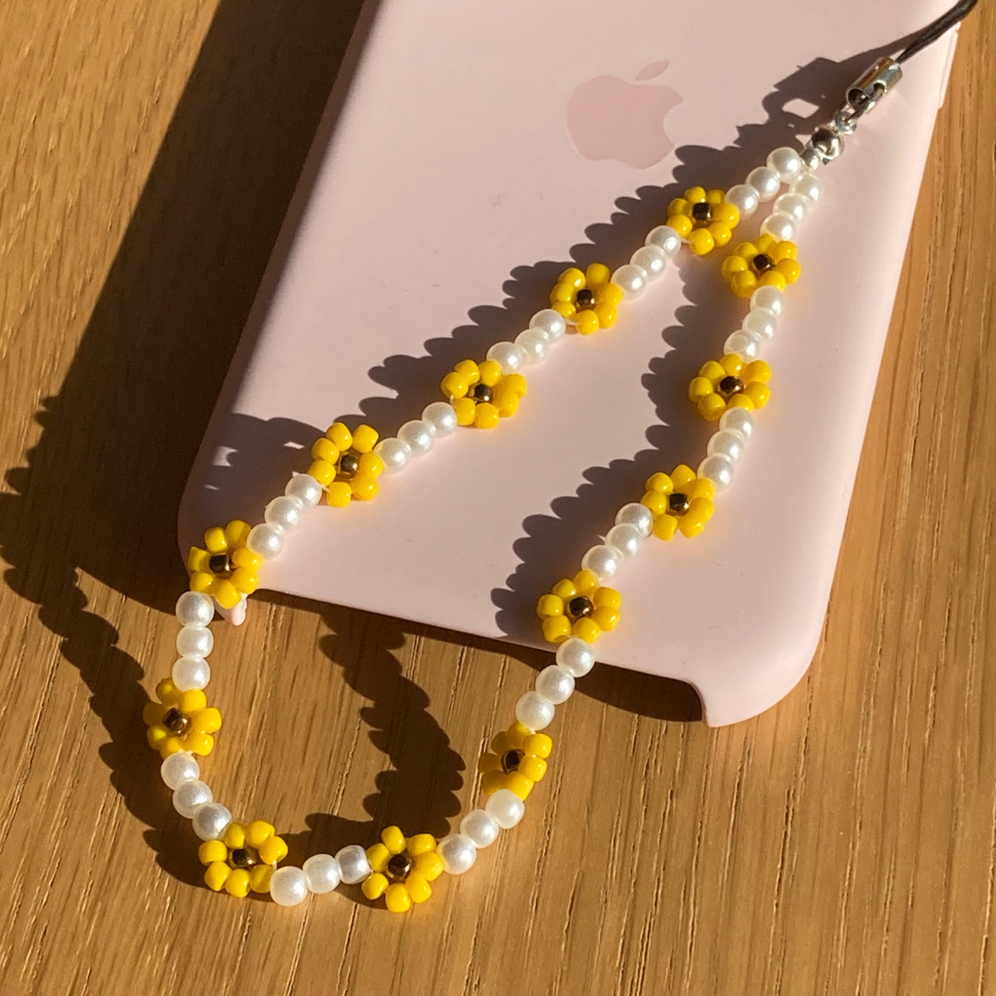 Sunflower & Pearl Phone Strap, Sunflowers Mobile Charm