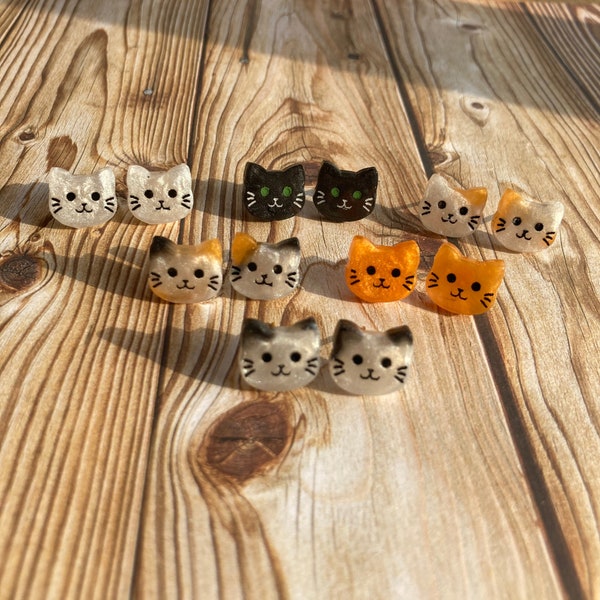 Cute cat studs, kawaii earrings, small stud earrings, jewellery gift for cat lover, quirky and  fun resin studs