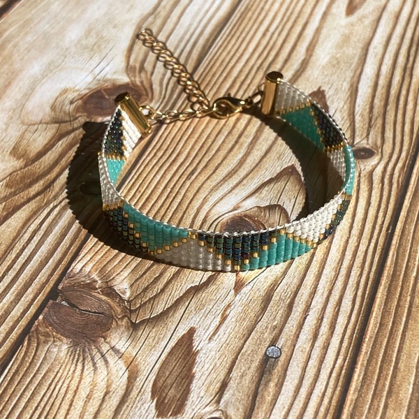 Handmade beaded loom bracelet, woven seed bead bracelet, adjustable length, jewellery gift
