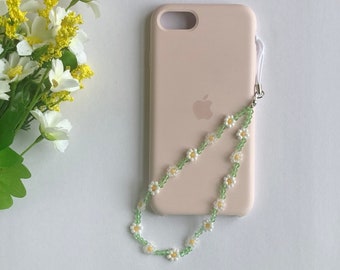 White Daisy flower phone strap, daisy mobile charm straps, boho phone jewellery, phone accessories gift