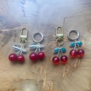 Cherry bag charms, Cherry keychain, Cute purse charm on gold plated o&#39;ring or lobster clasp, Gift for friend