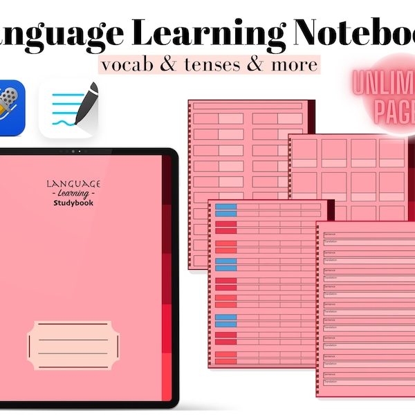 Language Learning Notebook, Hyperlinked Workbook, Study and Learn Korean, Chinese, Japanese, French, Arabic, Spanish, German