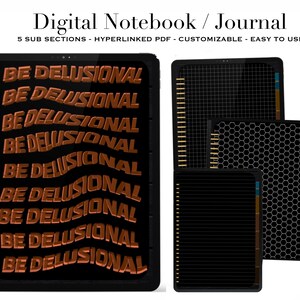 Digital Notebook Dark Mode- Hyperlinked Notebook with tabs -  for iPad Good Notes/Notability/Xodo No lag