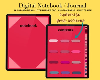 Hyperlinked Digital Notebook: 12-Tab Journal for GoodNotes, Notability (PDF)