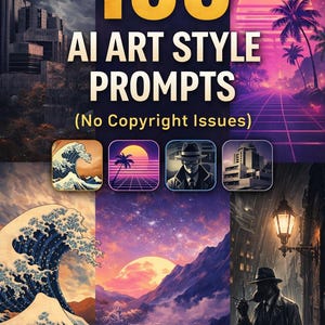 100 stilguider för AI-konst | Stilmashup-idéer och visuella stilramverk | Digital nedladdning i PDF-format