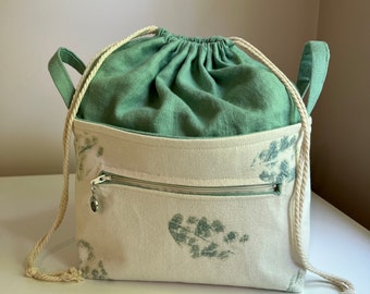 Indigo Leaf Eco Print Virginia Grown Cotton Project Bag - Shawl Size