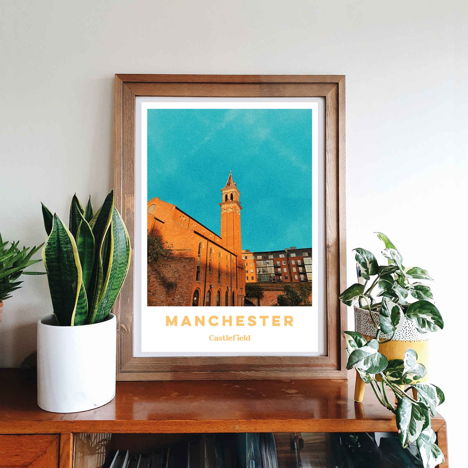 Manchester Poster Castlefield Manchester Blue Sky Print - Graphic Urban Skyline Poster ...