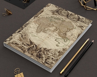 Vintage World Map Hardcover Journal | Illustrated Travel Notebook