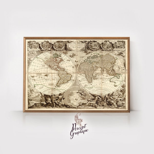 Gorgeous Antique Oversized World Map | Large Vintage Illustration | Home Office Decor | Intricate | Instant Download - Printable Art