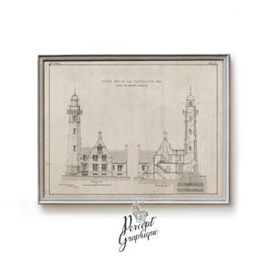 Lighthouse Architectural Blueprint | Detailed Historic Schematic | Antique | Classical Home Office Decor | Instant Downloadable Printable