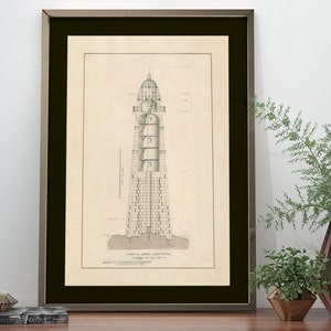 Lighthouse Architectural Blueprint Art Print Set | Vintage Illustration ...