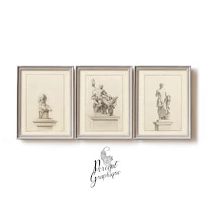 3 Piece Wall Art Classical Drawings Instant Download | Classical Greek Roman Art Prints | Historical Home Office Decor | Printable Art