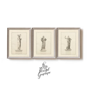 Set of 3 Classical Drawings Instant Download | Feminine Classical Greek Roman Art Prints | Historical Home Office Decor | Printable Wall Art