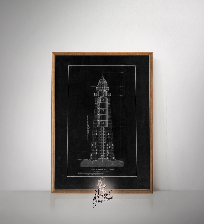 Lighthouse Architectural Blueprint Art Print Set | Vintage Illustration ...