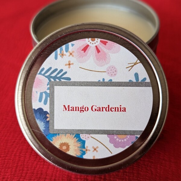 Mango Gardenia Candle, Spring, Fresh Scent, Gift, Floral, Clean Burn Candle, Vegan Gift, 4 oz candle, Silver tin candle