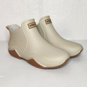 Weimuta dames 39 (8) crème slip op korte laarzen regen rubber tuinman tuinieren alle weersomstandigheden beige overschoen lady mom vrouw