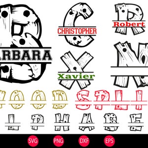 Dividir alfabeto fonte de madeira SVG, dividir estilo monograma PNG, letras para homem professor Svg / Png / Eps / Dxf, ímãs clipart camiseta cricut quadro