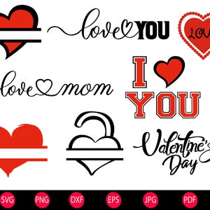 Te amo SVG, paquete del día de San Valentín, corazón feliz amor Svg, camisetas de San Valentín, paquete digital de regalos Png, archivo de corte imprimible Cricut Dxf Svg