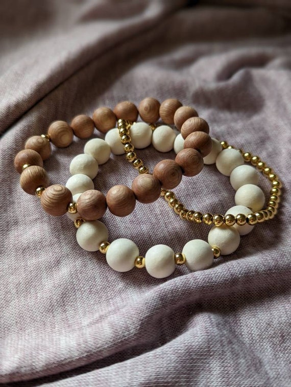 Boho Bracelets Chunky Bracelet Stack Rosewood Beads White Wood