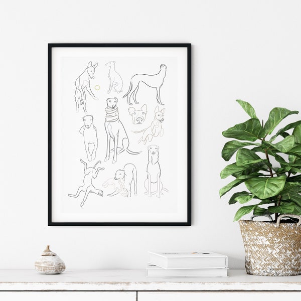 Sighthound Lovers | Greyhound | Whippet | Simple Line Wall Art