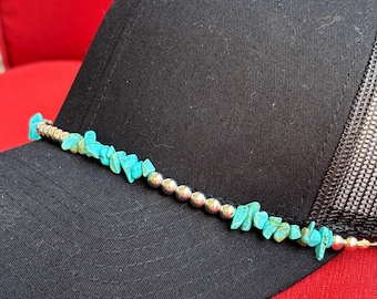 Turquoise & Silver Bead Hat Chain – Trucker Hat Accessory